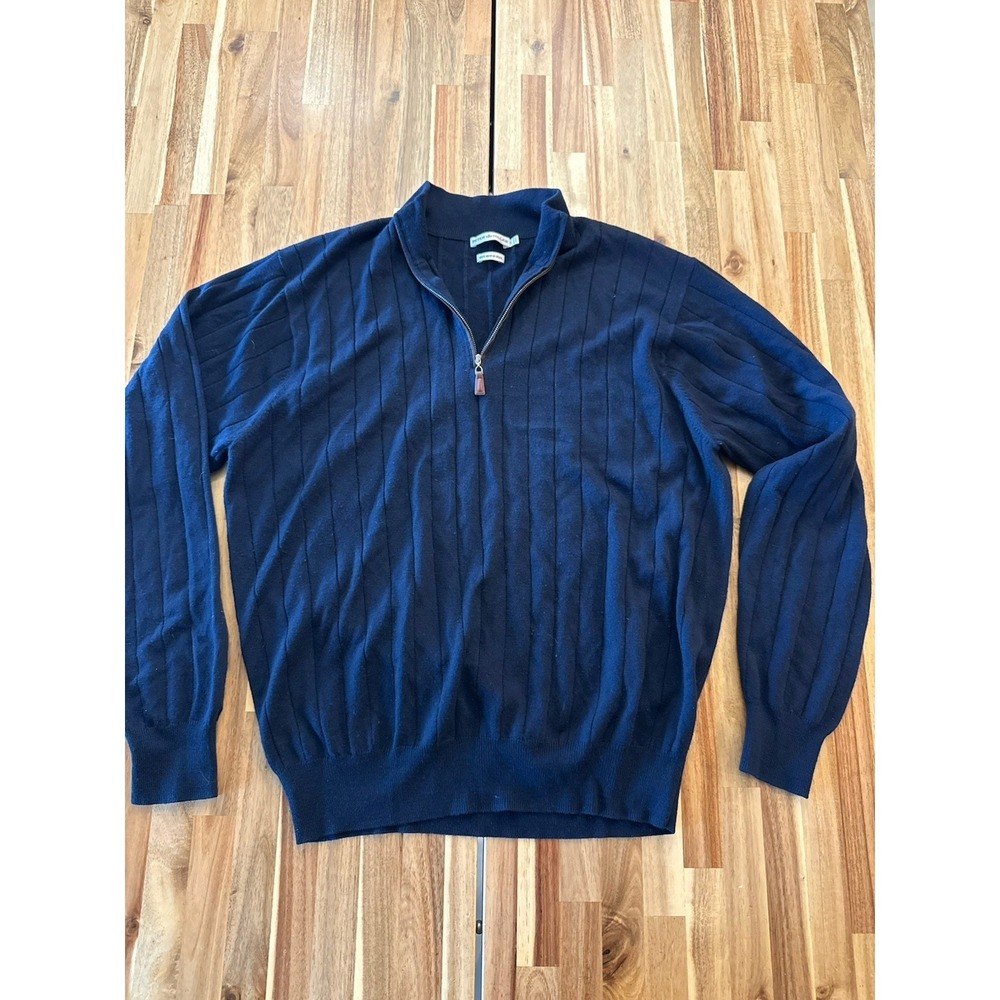 Peter Millar Sweater Mens Medium Navy Italian Merino Wool Quarter Zip Pullover
